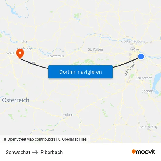 Schwechat to Piberbach map