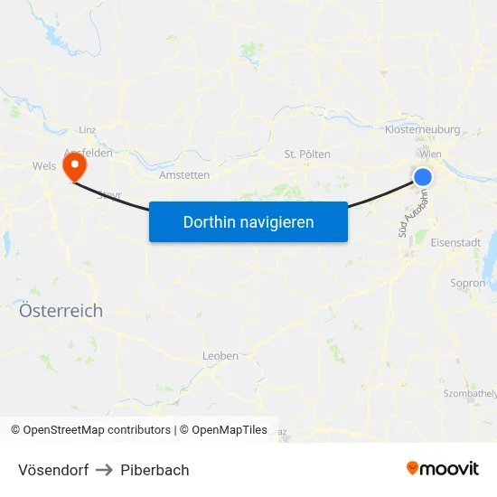 Vösendorf to Piberbach map
