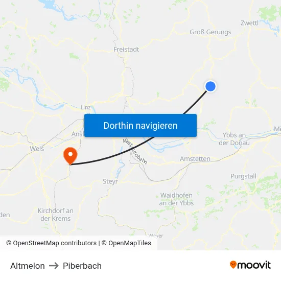 Altmelon to Piberbach map