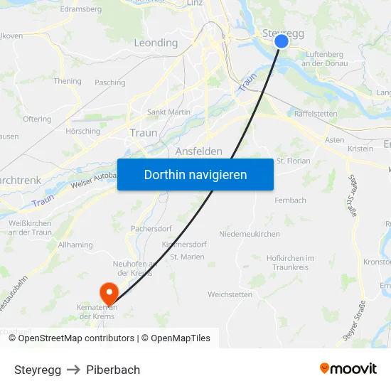 Steyregg to Piberbach map