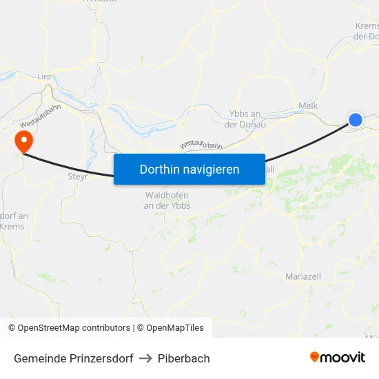 Gemeinde Prinzersdorf to Piberbach map