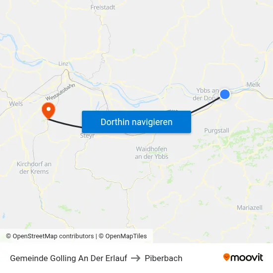 Gemeinde Golling An Der Erlauf to Piberbach map