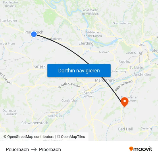 Peuerbach to Piberbach map