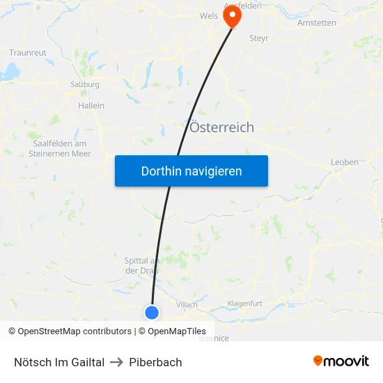 Nötsch Im Gailtal to Piberbach map