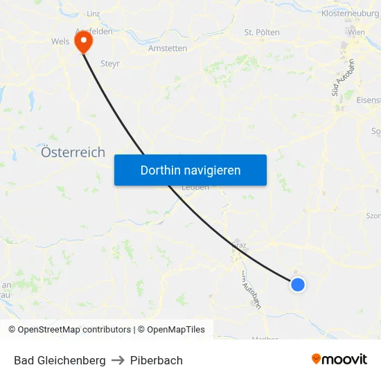 Bad Gleichenberg to Piberbach map