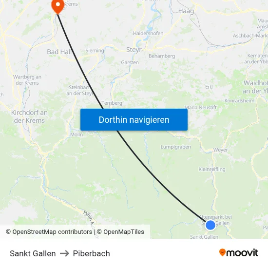 Sankt Gallen to Piberbach map
