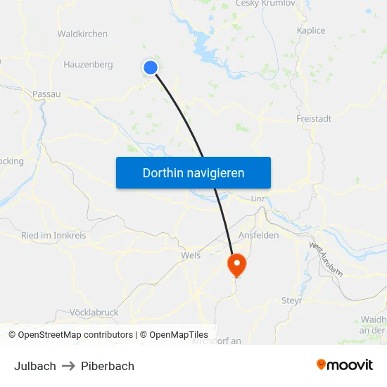 Julbach to Piberbach map