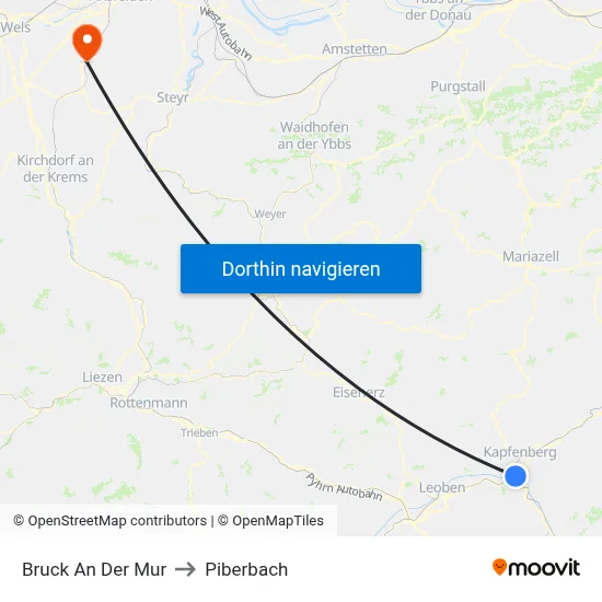 Bruck An Der Mur to Piberbach map