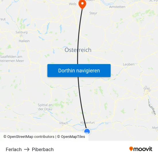 Ferlach to Piberbach map