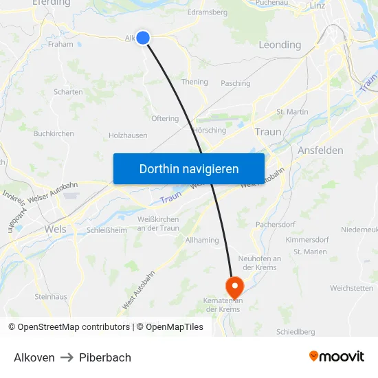 Alkoven to Piberbach map
