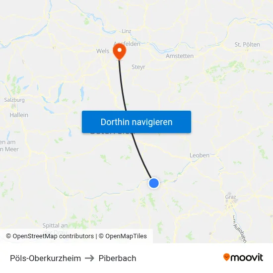 Pöls-Oberkurzheim to Piberbach map