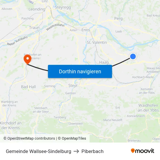 Gemeinde Wallsee-Sindelburg to Piberbach map