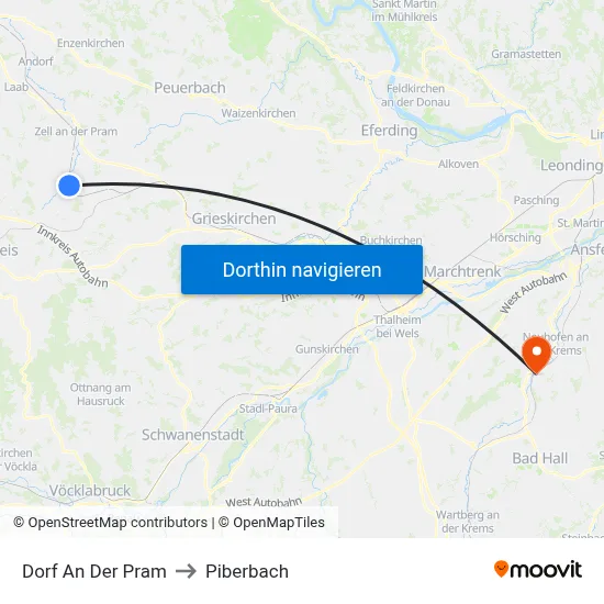 Dorf An Der Pram to Piberbach map