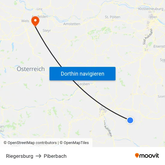 Riegersburg to Piberbach map