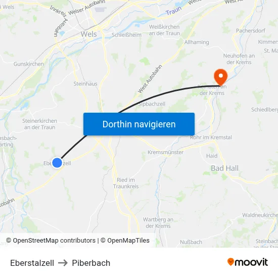 Eberstalzell to Piberbach map
