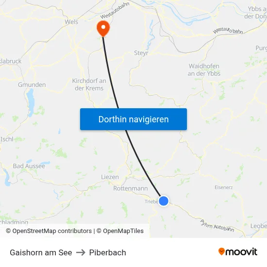 Gaishorn am See to Piberbach map