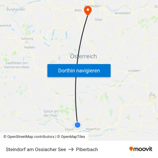 Steindorf am Ossiacher See to Piberbach map