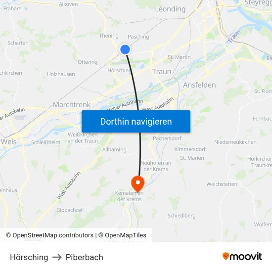 Hörsching to Piberbach map