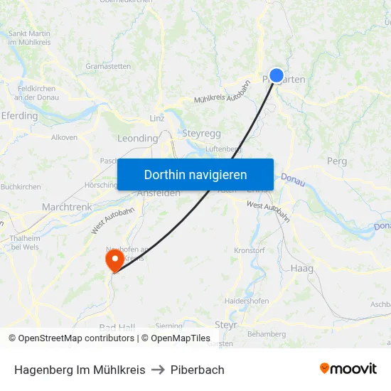 Hagenberg Im Mühlkreis to Piberbach map