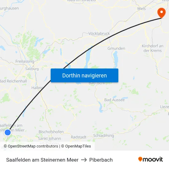 Saalfelden am Steinernen Meer to Piberbach map