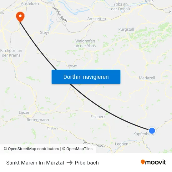 Sankt Marein Im Mürztal to Piberbach map
