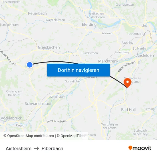Aistersheim to Piberbach map