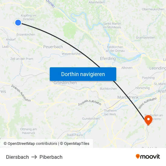 Diersbach to Piberbach map