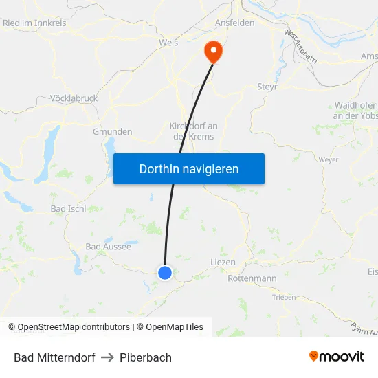 Bad Mitterndorf to Piberbach map