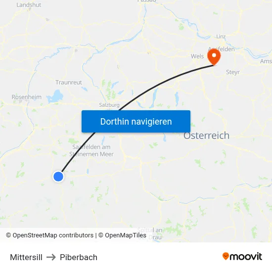 Mittersill to Piberbach map