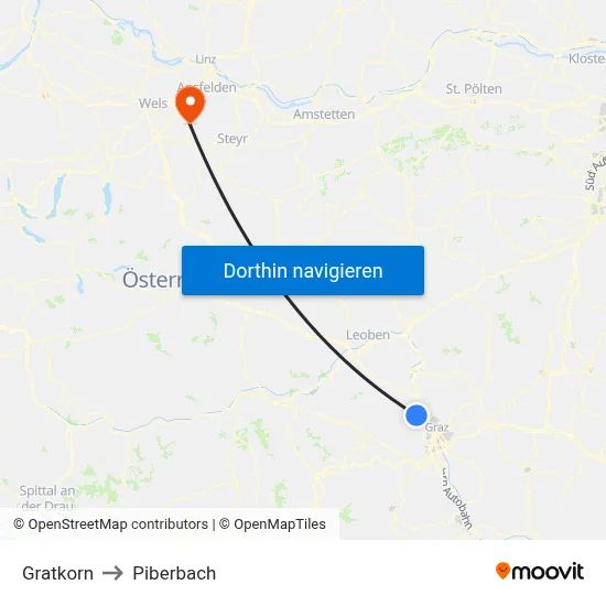Gratkorn to Piberbach map