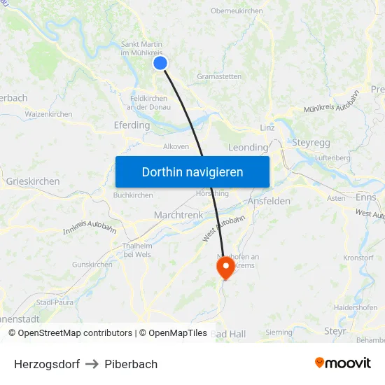Herzogsdorf to Piberbach map