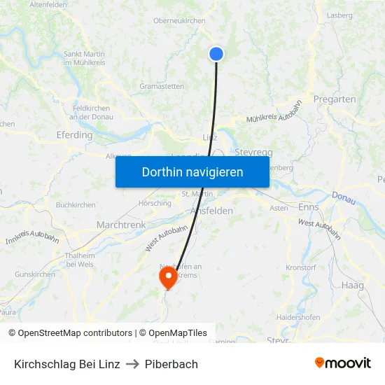 Kirchschlag Bei Linz to Piberbach map