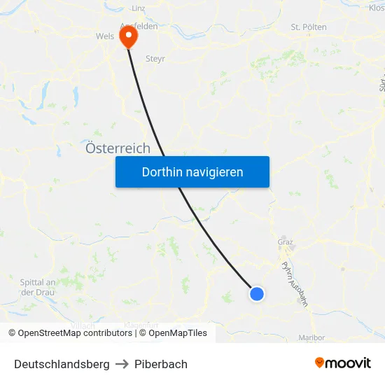 Deutschlandsberg to Piberbach map