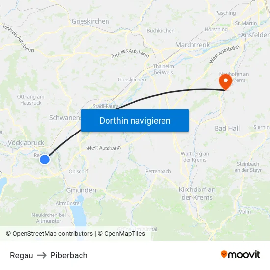 Regau to Piberbach map