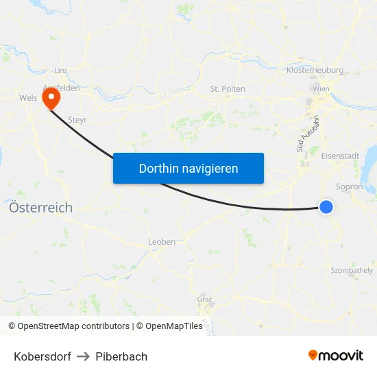 Kobersdorf to Piberbach map