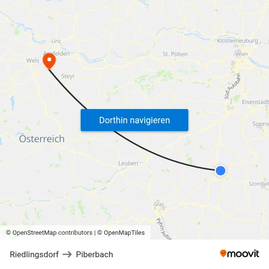 Riedlingsdorf to Piberbach map