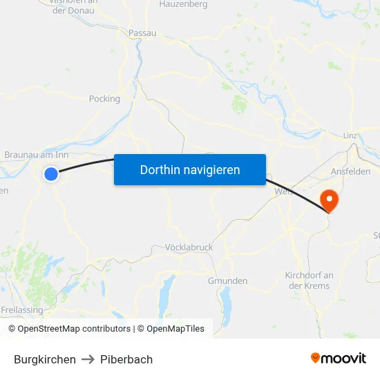 Burgkirchen to Piberbach map