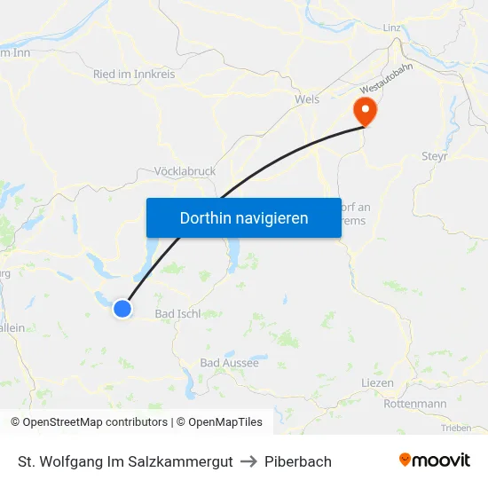 St. Wolfgang Im Salzkammergut to Piberbach map