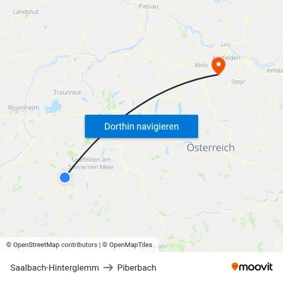 Saalbach-Hinterglemm to Piberbach map