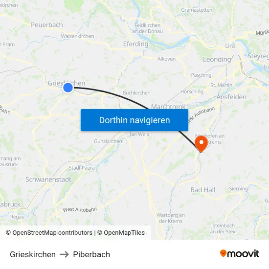 Grieskirchen to Piberbach map