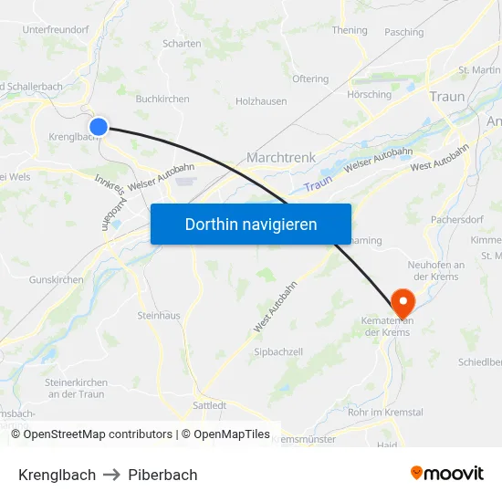 Krenglbach to Piberbach map