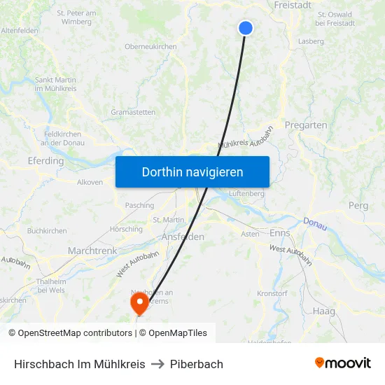 Hirschbach Im Mühlkreis to Piberbach map