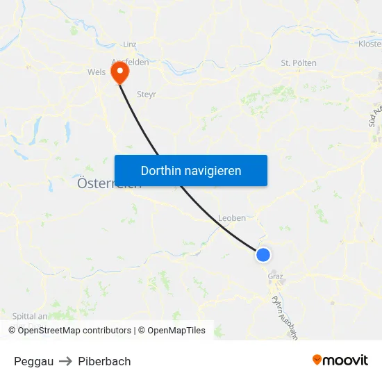 Peggau to Piberbach map