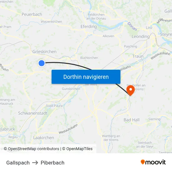 Gallspach to Piberbach map