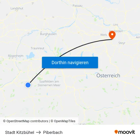 Stadt Kitzbühel to Piberbach map