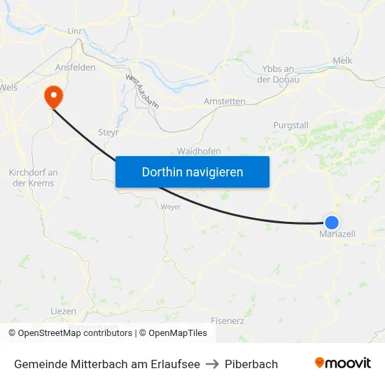 Gemeinde Mitterbach am Erlaufsee to Piberbach map