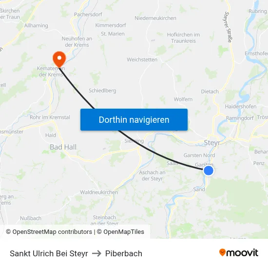 Sankt Ulrich Bei Steyr to Piberbach map