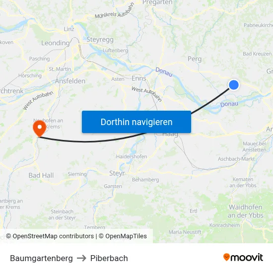 Baumgartenberg to Piberbach map