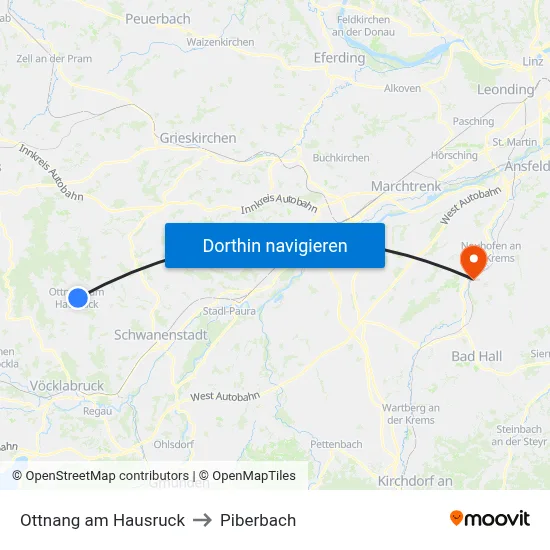 Ottnang am Hausruck to Piberbach map