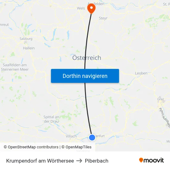 Krumpendorf am Wörthersee to Piberbach map